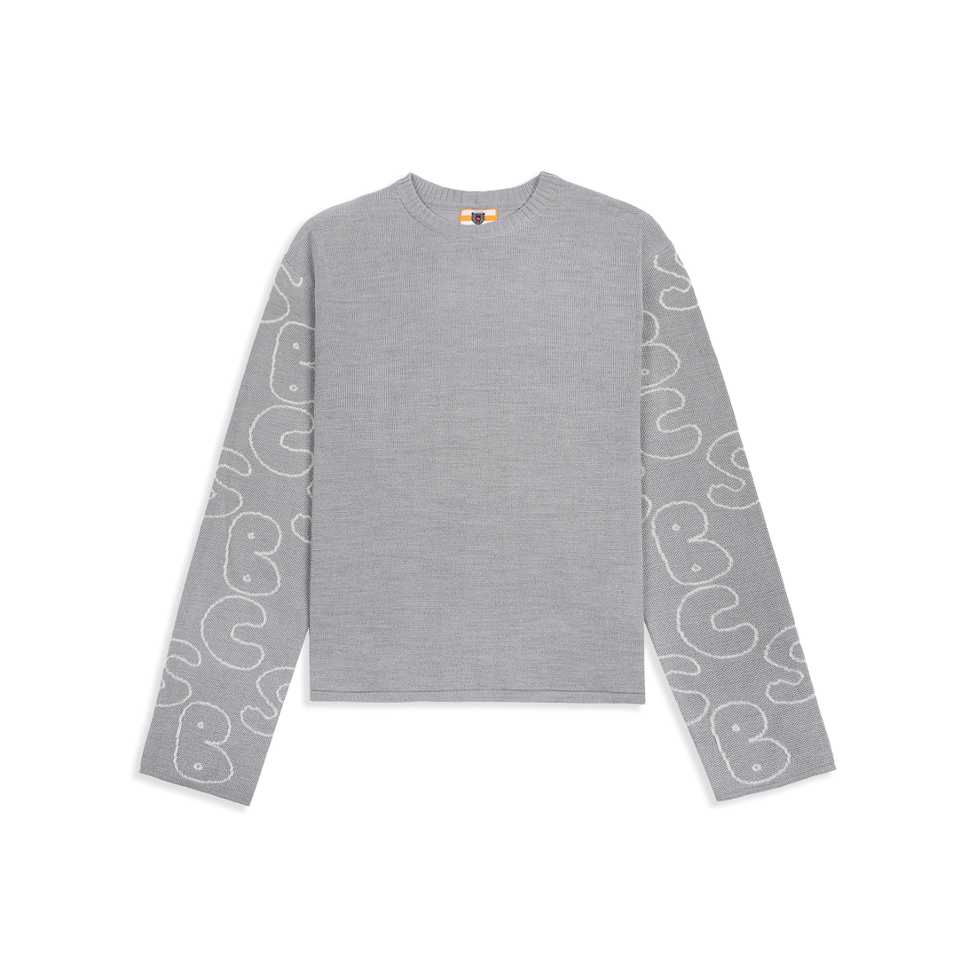 Wool Sweater  With Jacquard-Woven Sleeves