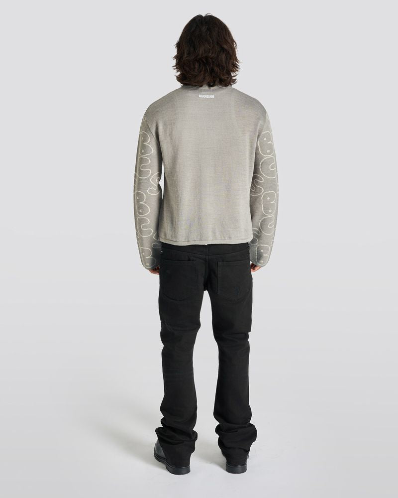 Wool Sweater  With Jacquard-Woven Sleeves