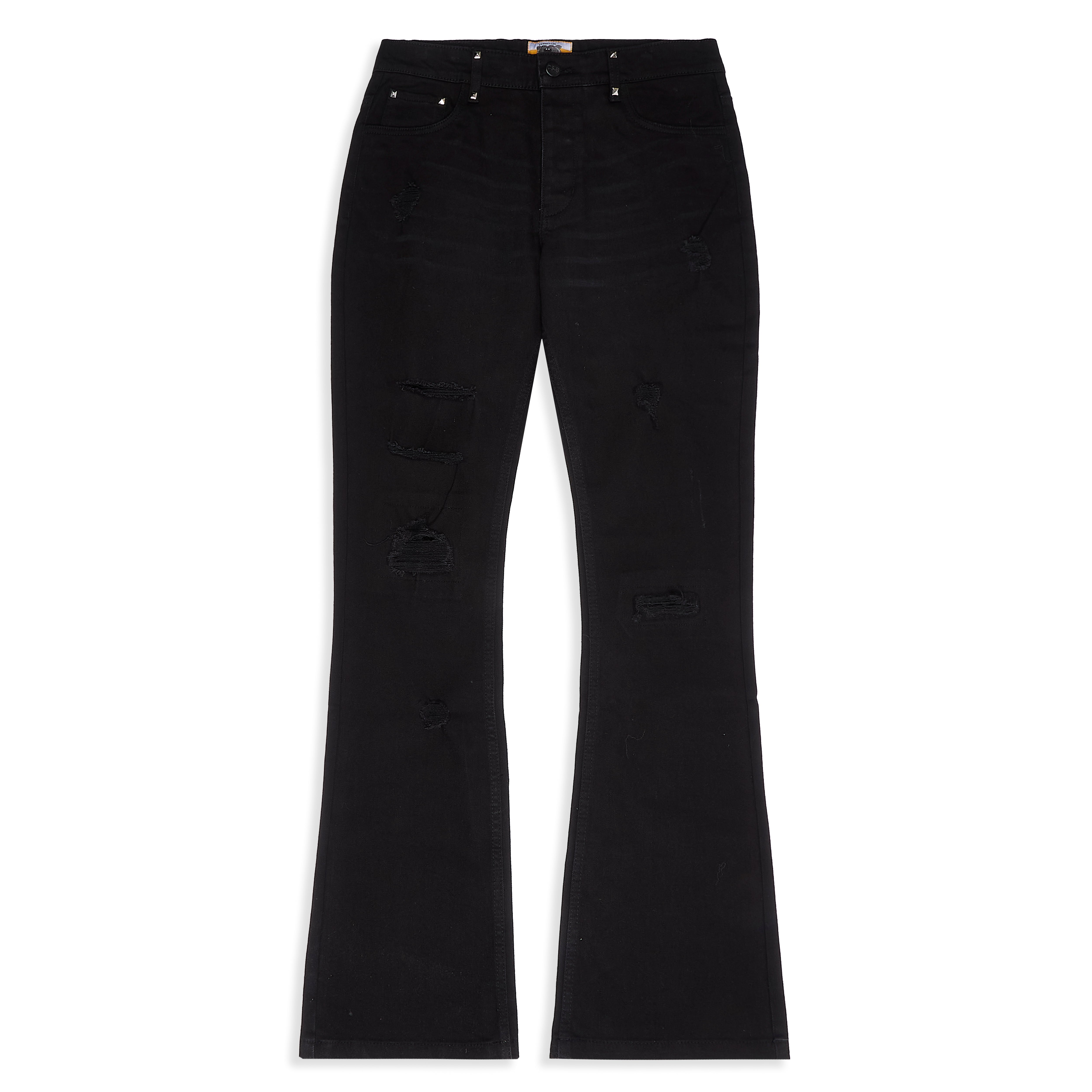 Ripped Diamond-Studded Flare Jeans