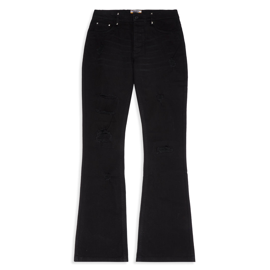 Ripped Diamond-Studded Flare Jeans