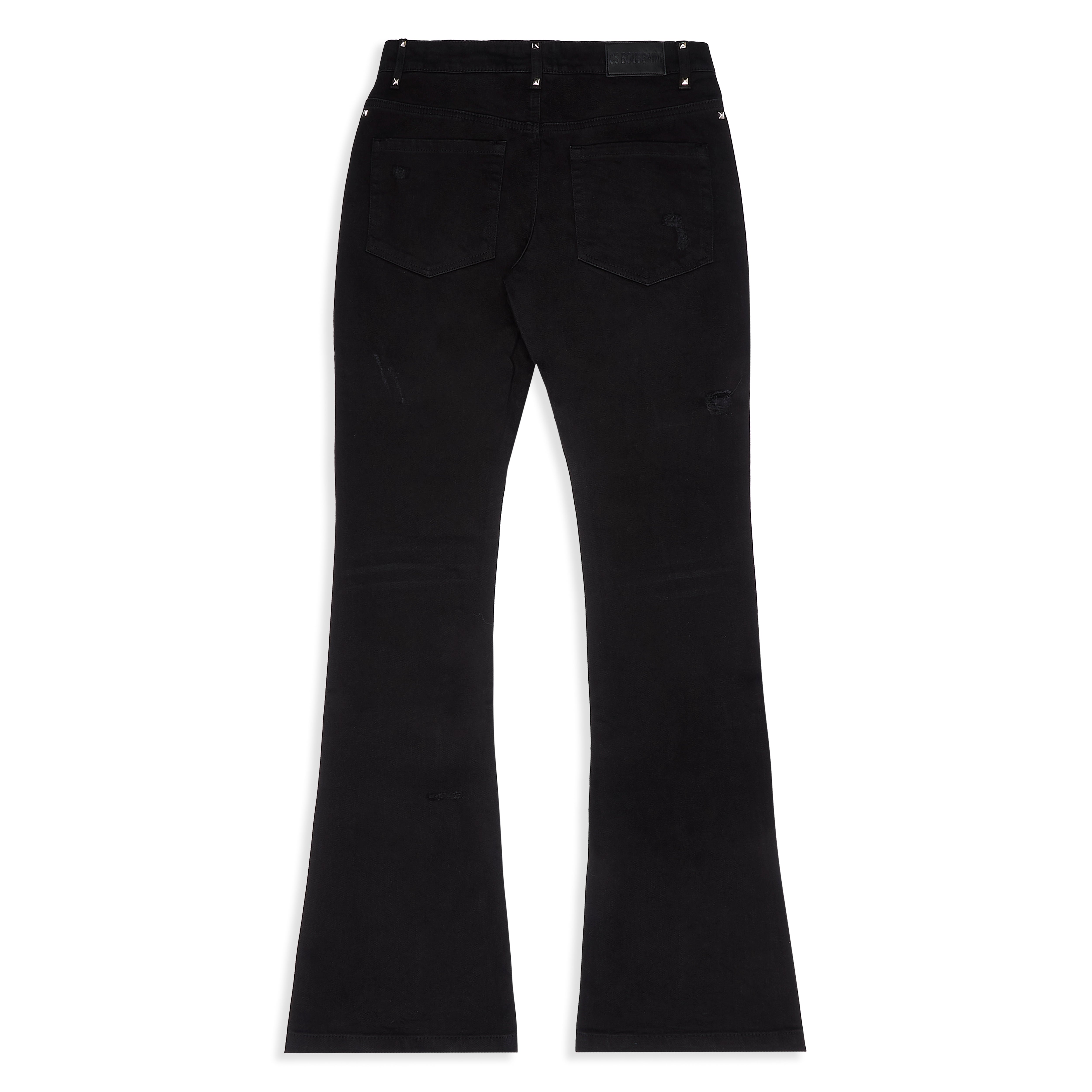 Ripped Diamond-Studded Flare Jeans