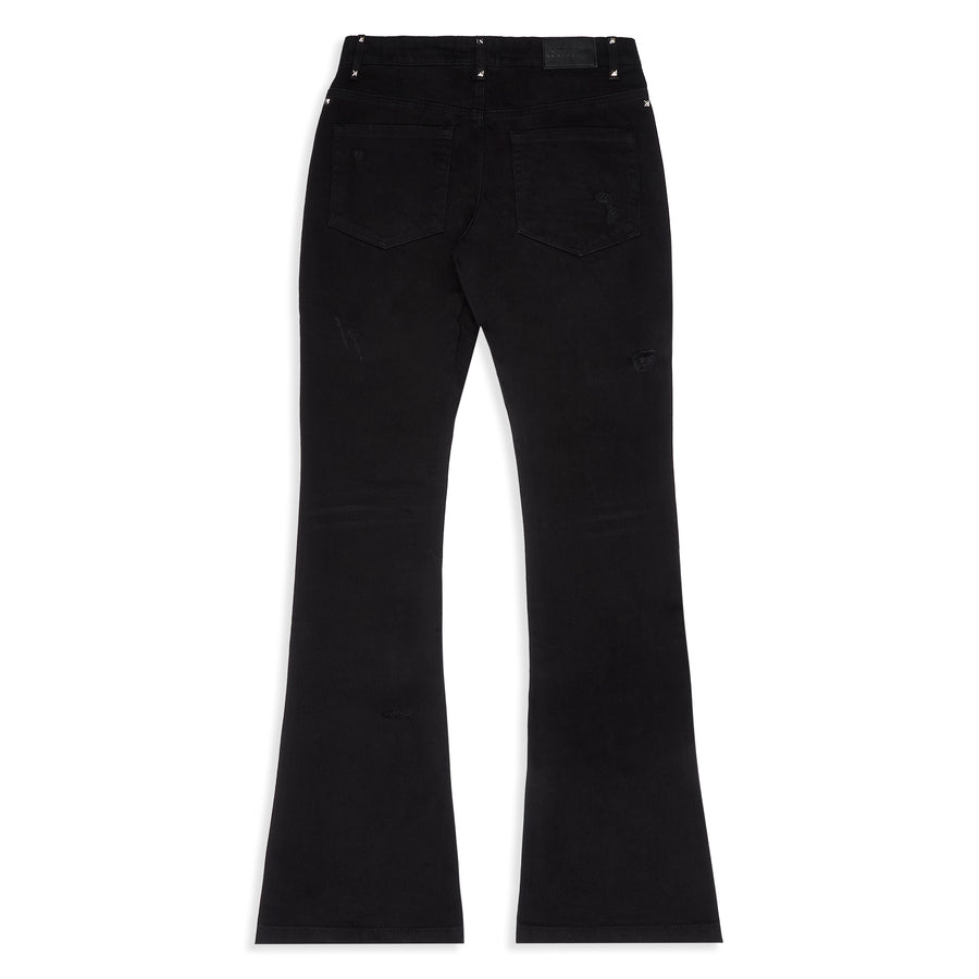 Ripped Diamond-Studded Flare Jeans