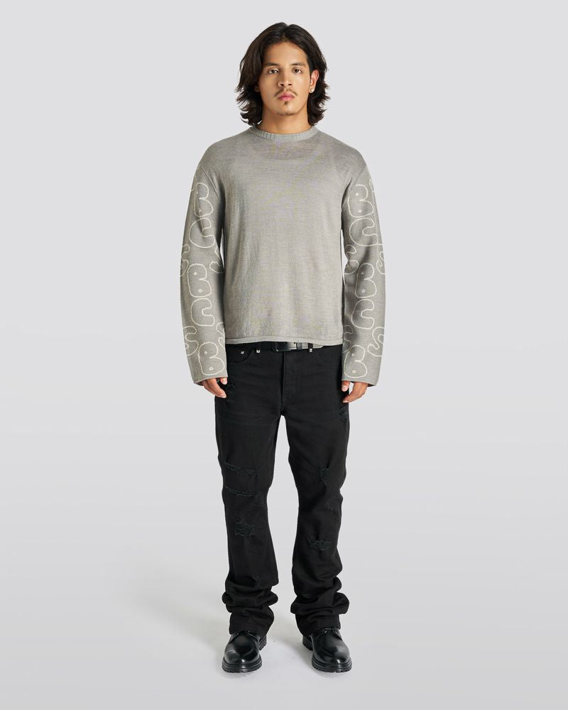Wool Sweater  With Jacquard-Woven Sleeves