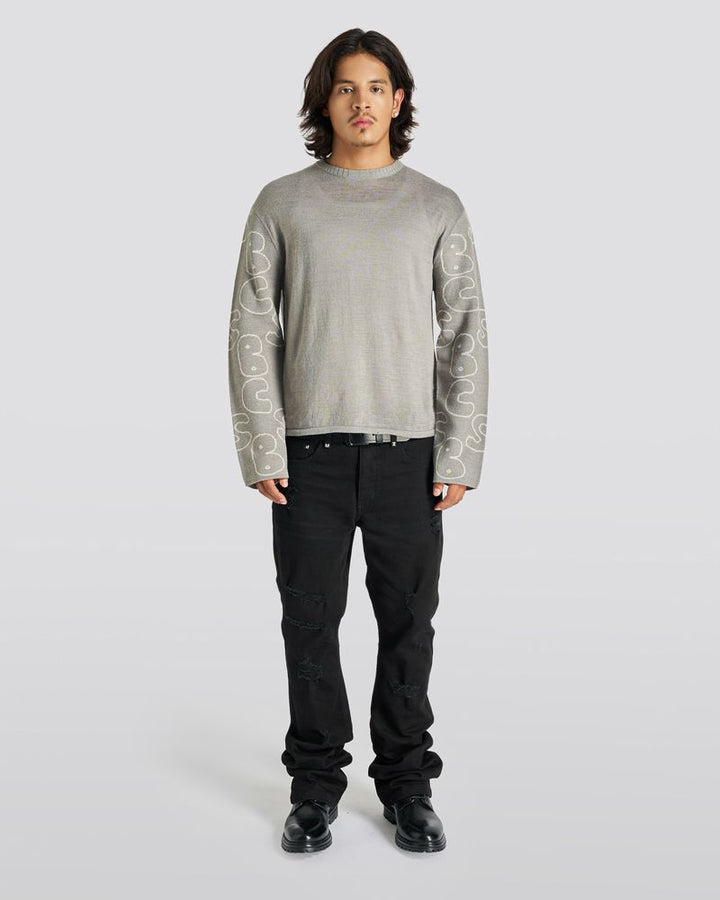 Wool Sweater  With Jacquard-Woven Sleeves