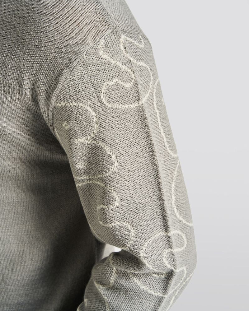 Wool Sweater  With Jacquard-Woven Sleeves