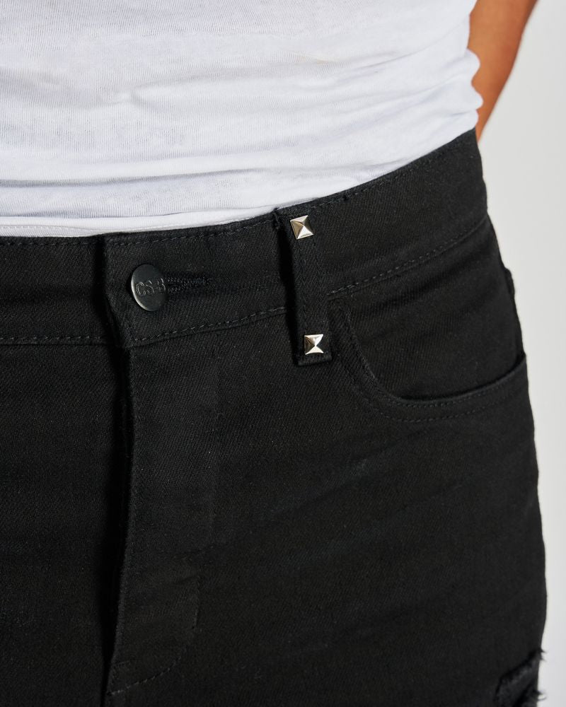 Ripped Diamond-Studded Flare Jeans