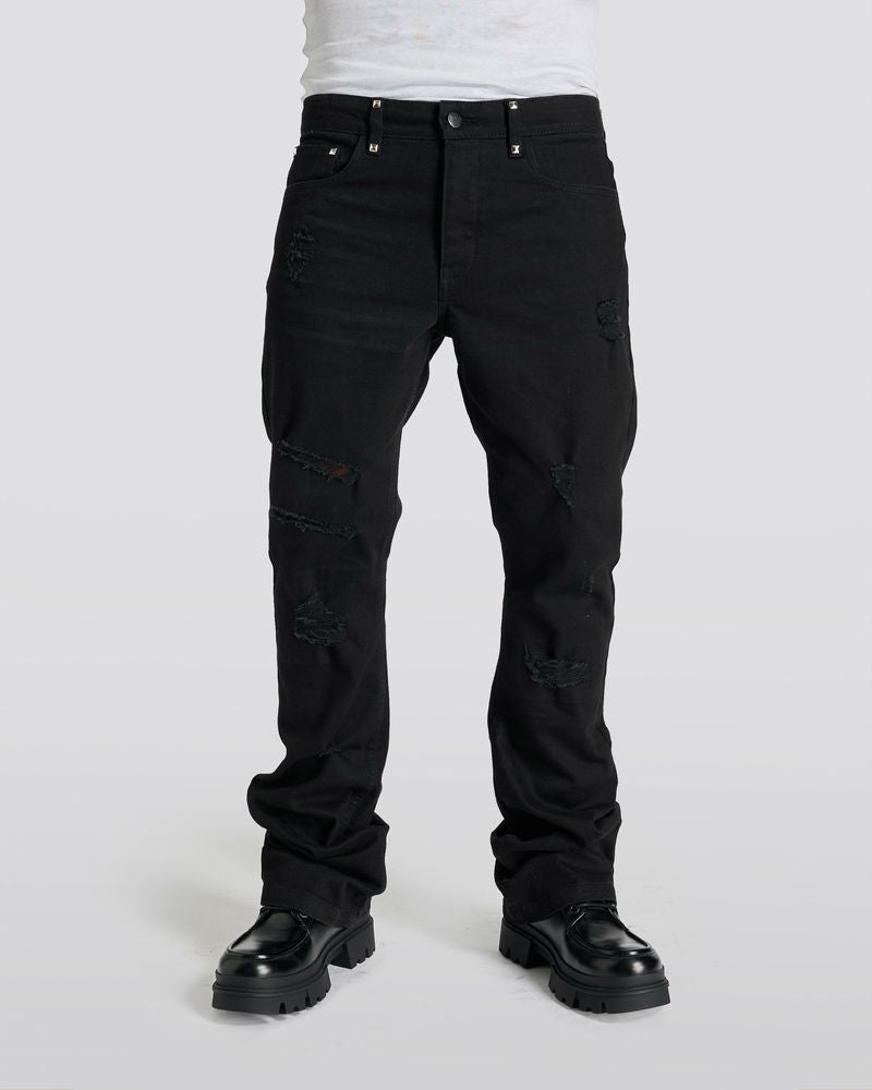 Ripped Diamond-Studded Flare Jeans