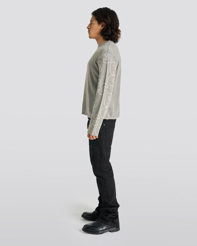 Wool Sweater  With Jacquard-Woven Sleeves